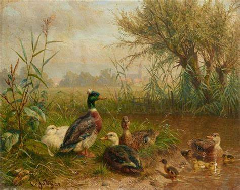 Carl Jutz der Ältere Birds by a Pond
