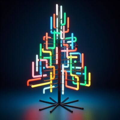 ein weihnachtsbaum aus bunten leuchtröhren im bauhausstil 1